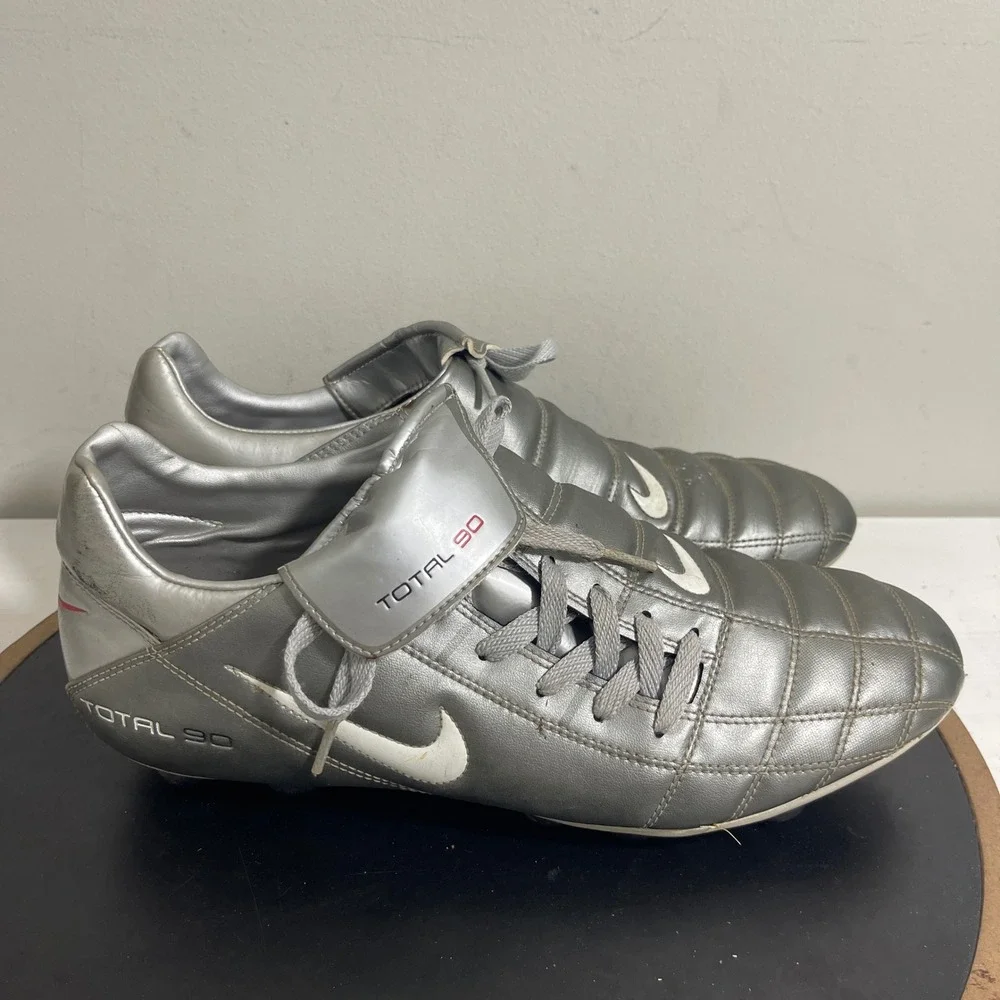 Nike Total 90 III FG Soccer Cleats US 13 Silver White Red Accents Football Shoes